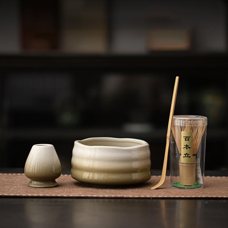 JIKANNOYA 抹茶セット 茶道具 初心者 自宅用 お点前セット matcha set 茶道 茶器 茶杓 茶筅 茶せん 百本立 茶筅立て くせ直し 抹茶篩 綿茶巾 陶器茶杓立て お手入れも簡単 持ち運び アウトドア 母の日 父の日 誕生日 贈り物 人気 おしゃれ 4点セット AQCJ71