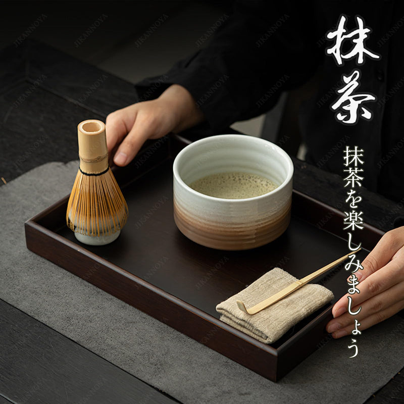 JIKANNOYA 茶道具 セット 抹茶セット お点前セット 4点セット 茶杓 茶筅 茶せん 百本立 茶筅立て くせ直し 初心者 抹茶スターター おうち時間グッズ お手入れも簡単 母の日 父の日 誕生日 贈り物 ブラウン