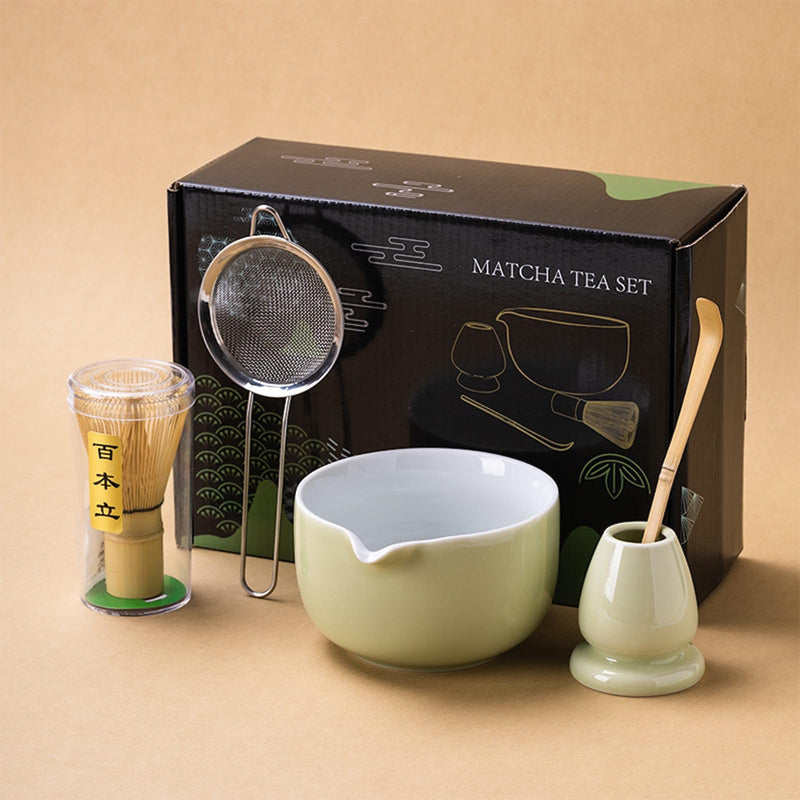 JIKANNOYA 抹茶セット 自宅用 抹茶 セット 茶道具 初心者 お点前セット 陶器 抹茶 抹茶茶碗 茶杓 茶杓立て 茶せん 百本立 茶筅立て くせ直し 綿茶巾 抹茶篩 茶道セット matcha set for beginners お手入れも簡単 母の日 父の日 誕生日 贈り物セット ギフトボックス包装 AQCJ63
