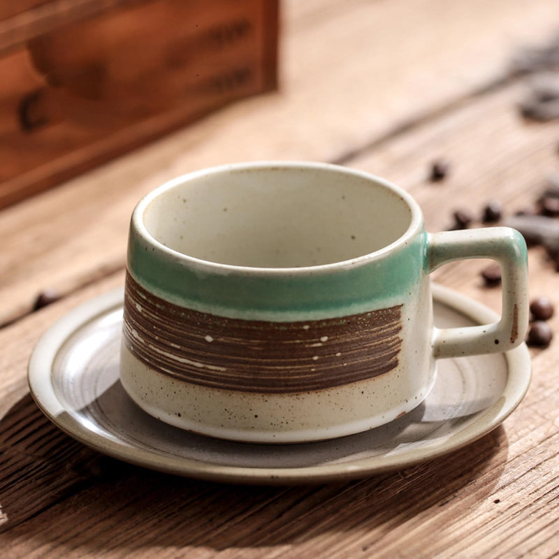 JIKANNOYA コーヒーカップ 陶器 ソーサー セット セラミック カップアンドソーサー ティーカップ 電子レンジ 食洗機対応 コーヒー 珈琲 お茶 ティー 高級 レトロ おしゃれ ソーサー付き 自宅用 カフェ食器 喫茶店 業務用 結婚祝い ギフト KFB04