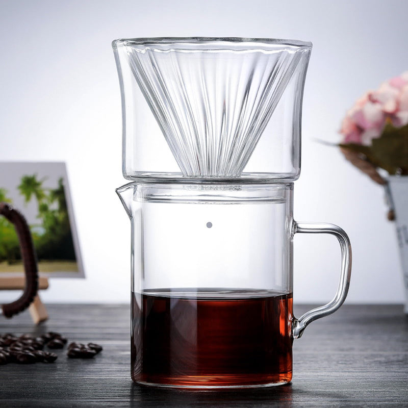 JIKANNOYA コーヒードリッパー ハンドドリップセット コーヒーサーバー 割れない 高ホウ素シリカガラス材料 耐熱ガラス 直火対応 耐寒性 ドリッパー 電子レンジ·食洗機対応 コーヒー用品 洗いやすい 多用途 家用 喫茶店 透明 1~2杯用 400ml