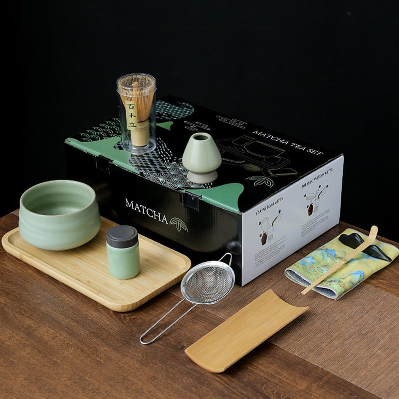 JIKANNOYA 抹茶セット 初心者 10点セット お点前セット 陶磁器茶碗 お茶缶 茶杓 茶杓立て 茶せん 百本立 茶筅立て くせ直し 綿茶巾 茶巾立て 抹茶篩 竹茶盤 茶道具 茶道 セット お手入れも簡単 母の日 父の日 誕生日 贈り物 470ml