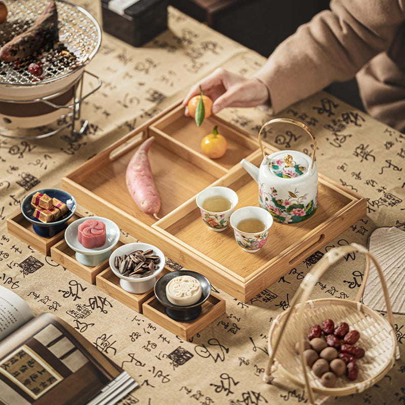 JIKANNOYA トレー お盆 竹製 滑らないトレー 天然竹 多目的トレイ 小物入れ 北欧 トレイ カフェトレー コースター 茶托 ティートレー 前菜プレート ランチョン お膳 お茶 食事用 卓上用トレイ 定食用 多機能 便利 家庭用 業務用 AQTP21