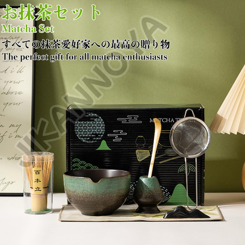JIKANNOYA 抹茶セット 自宅用 抹茶 セット 茶道具 初心者 お点前セット 抹茶 陶器 抹茶茶碗 注ぎ口付き 茶杓 茶杓立て 茶せん 百本立 茶筅立て くせ直し 綿茶巾 抹茶篩 茶道セット matcha set for beginners お手入れも簡単 母の日 父の日 誕生日 贈り物 おしゃれ 500ml AQCJ69
