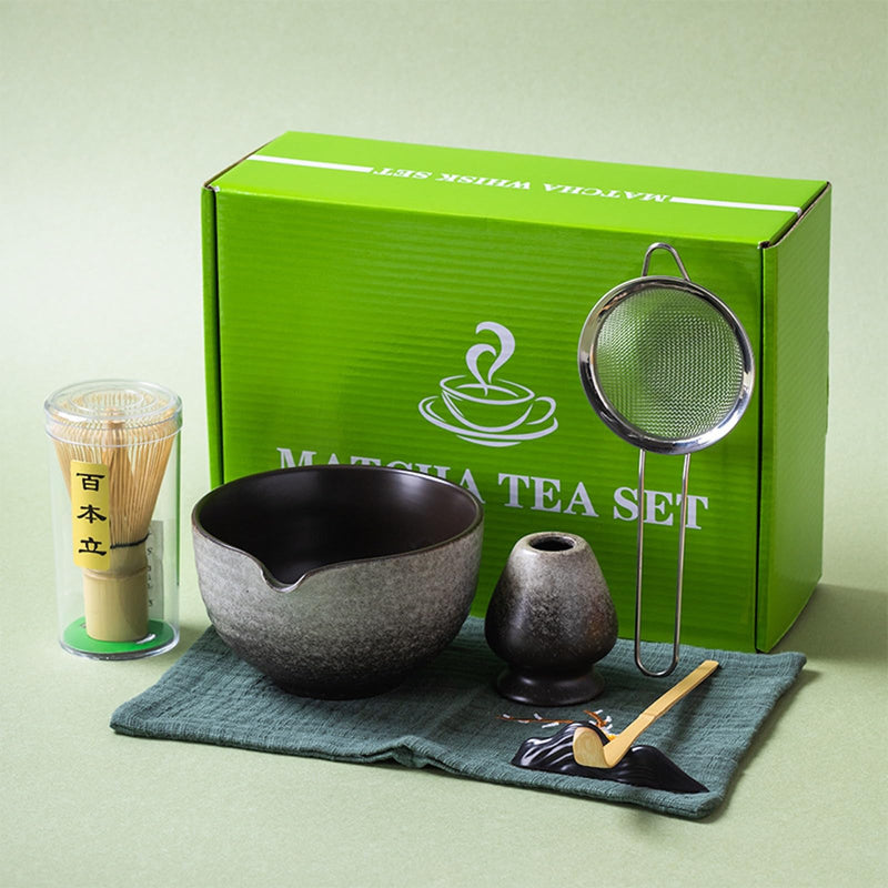 JIKANNOYA 抹茶セット 自宅用 抹茶 セット 茶道具 初心者 お点前セット 抹茶 陶器 抹茶茶碗 注ぎ口付き 茶杓 茶杓立て 茶せん 百本立 茶筅立て くせ直し 綿茶巾 抹茶篩 茶道セット matcha set for beginners お手入れも簡単 母の日 父の日 誕生日 贈り物 おしゃれ 500ml AQCJ67