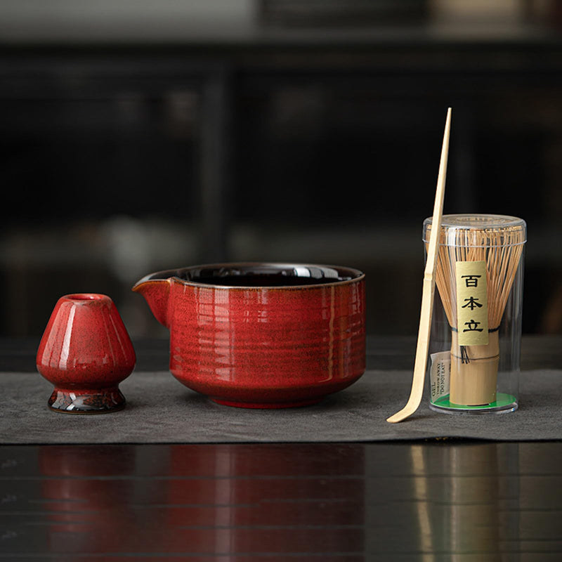 JIKANNOYA 抹茶セット お点前セット 9点セット 陶磁器茶碗 注ぎ口付き 茶杓 茶筅 茶せん 百本立 茶筅立て くせ直し 抹茶篩 綿茶巾 陶磁器茶杓立て 茶筒 初心者 抹茶スターター おうち時間グッズ お手入れも簡単 母の日 父の日 誕生日 贈り物
