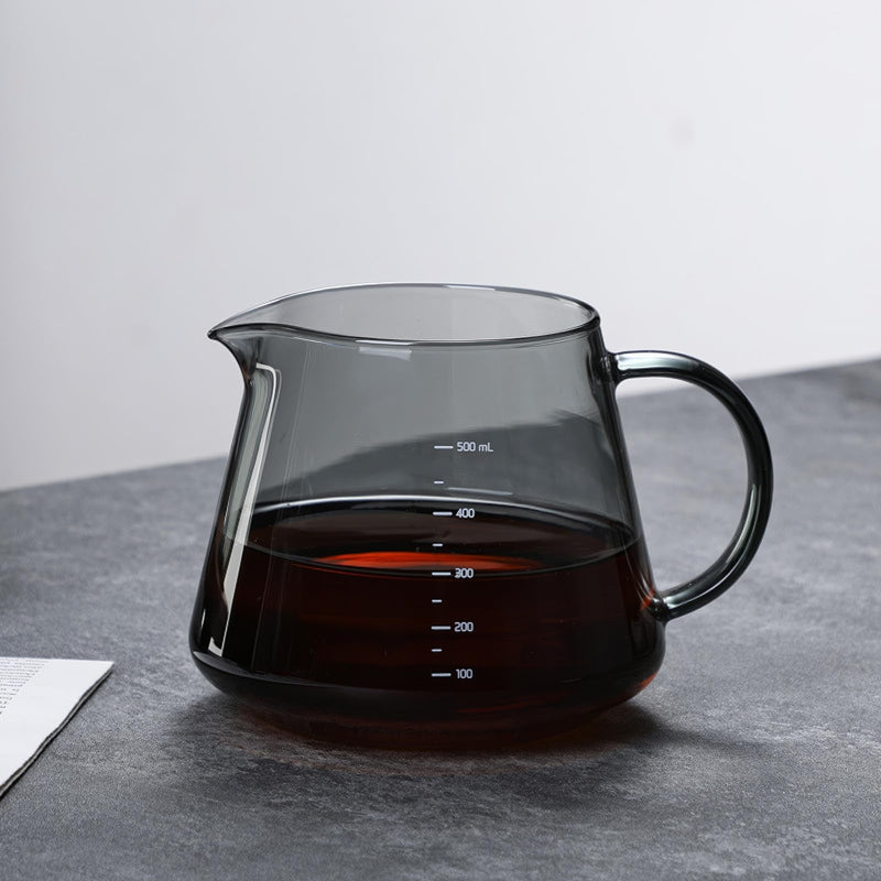 JIKANNOYA コーヒードリッパー ハンドドリップセット コーヒーサーバー 割れない 高ホウ素シリカガラス材料 耐熱ガラス 直火対応 耐寒性 クルミ材 ドリッパー 透明 電子レンジ·食洗機対応 コーヒー用品 使いやすい 洗いやすい 多用途 家用 喫茶店 1~4杯用 500ml グレー