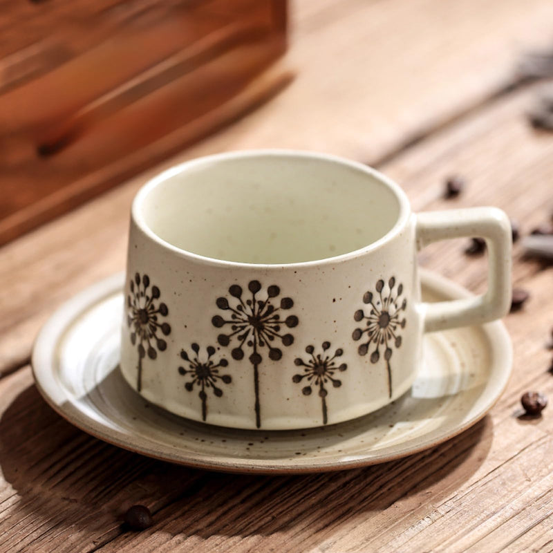 JIKANNOYA コーヒーカップ 陶器 ソーサー セット セラミック カップアンドソーサー ティーカップ 電子レンジ 食洗機対応 コーヒー 珈琲 お茶 ティー 高級 レトロ おしゃれ ソーサー付き 自宅用 カフェ食器 喫茶店 業務用 結婚祝い ギフト KFB04
