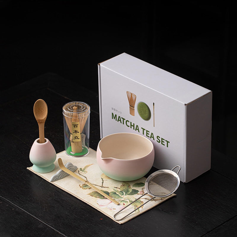 JIKANNOYA 抹茶セット 抹茶 セット 自宅用 茶道具 初心者 お点前セット 抹茶 陶器 抹茶茶碗 茶杓 茶杓立て 茶せん 百本立 茶筅立て くせ直し 綿茶巾 抹茶篩 茶道セット matcha set for beginners お手入れも簡単 母の日 父の日 誕生日 贈り物 おしゃれ 8点セット 550ml AQCJ105