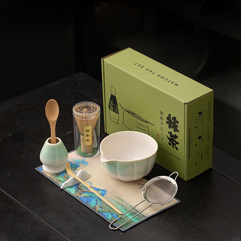 JIKANNOYA 抹茶セット 抹茶 セット 自宅用 茶道具 初心者 お点前セット 抹茶 陶器 抹茶茶碗 茶杓 茶杓立て 茶せん 百本立 茶筅立て くせ直し 綿茶巾 抹茶篩 茶道セット matcha set for beginners お手入れも簡単 母の日 父の日 誕生日 贈り物 おしゃれ CJ201
