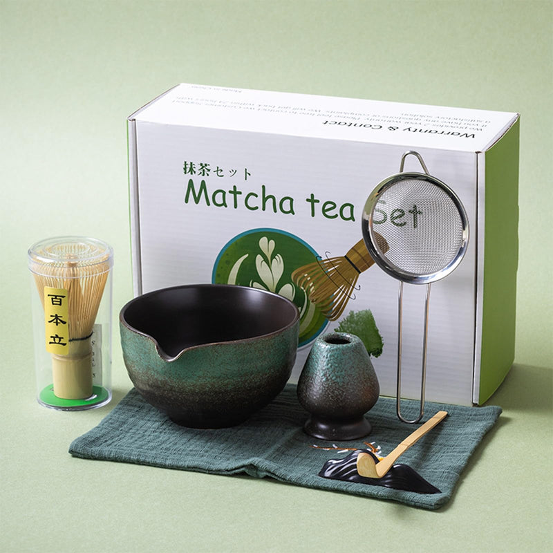 JIKANNOYA 抹茶セット 自宅用 抹茶 セット 茶道具 初心者 お点前セット 抹茶 陶器 抹茶茶碗 注ぎ口付き 茶杓 茶杓立て 茶せん 百本立 茶筅立て くせ直し 綿茶巾 抹茶篩 茶道セット matcha set for beginners お手入れも簡単 母の日 父の日 誕生日 贈り物 おしゃれ 500ml AQCJ68