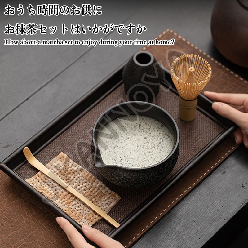 JIKANNOYA 抹茶セット 茶道具 初心者 自宅用 お点前セット matcha set 茶道 茶器 茶杓 茶筅 茶せん 百本立 茶筅立て くせ直し 抹茶篩 綿茶巾 陶器茶杓立て お手入れも簡単 持ち運び アウトドア 母の日 父の日 誕生日 贈り物 人気 おしゃれ 4点セット AQCJ70