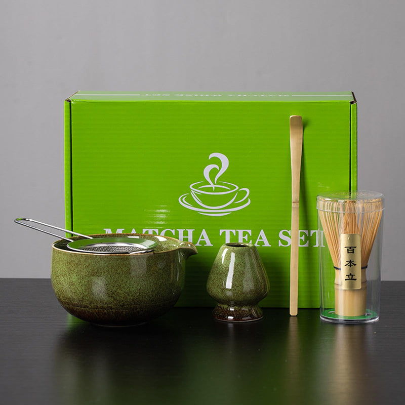 JIKANNOYA 抹茶セット お点前セット 茶道具 セット 5点セット 陶磁器茶碗 注ぎ口付き 茶杓 茶筅 茶せん 百本立 茶筅立て くせ直し 初心者 お手入れも簡単 母の日 父の日 誕生日 贈り物