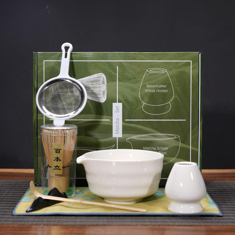 JIKANNOYA 抹茶セット お点前セット 9点セット 陶磁器茶碗 注ぎ口付き 茶杓 茶筅 茶せん 百本立 陶磁器茶筅立て くせ直し 抹茶篩 綿茶巾 陶磁器茶杓立て 茶筒 茶道具 セット 初心者 抹茶スターター おうち時間グッズ お手入れも簡単 母の日 父の日 誕生日 贈り物 500ml