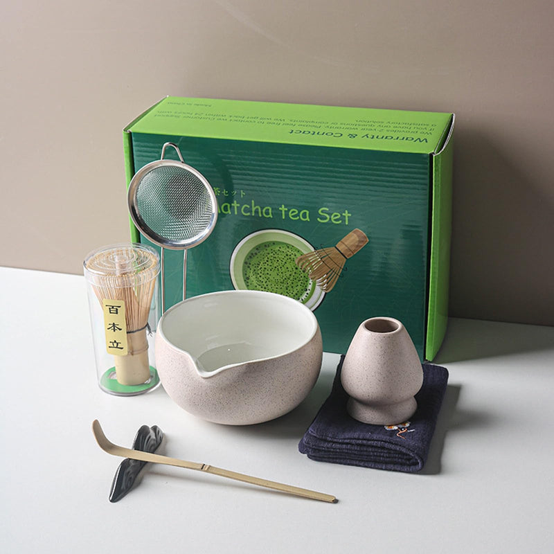 JIKANNOYA 抹茶セット 自宅用 抹茶 セット 茶道具 初心者 お点前セット 抹茶 陶器 抹茶茶碗 注ぎ口付き 茶杓 茶杓立て 茶せん 百本立 茶筅立て くせ直し 綿茶巾 抹茶篩 茶道セット matcha set for beginners お手入れも簡単 母の日 父の日 誕生日 贈り物セット おしゃれ 500ml AQCJ65