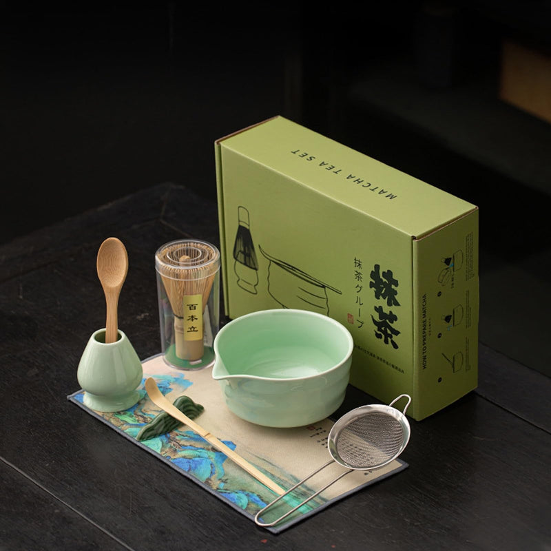 JIKANNOYA 抹茶セット 抹茶 セット 自宅用 茶道具 初心者 お点前セット 抹茶 陶器 抹茶茶碗 茶杓 茶杓立て 茶せん 百本立 茶筅立て くせ直し 綿茶巾 抹茶篩 茶道セット matcha set for beginners お手入れも簡単 母の日 父の日 誕生日 贈り物 おしゃれ CJ199