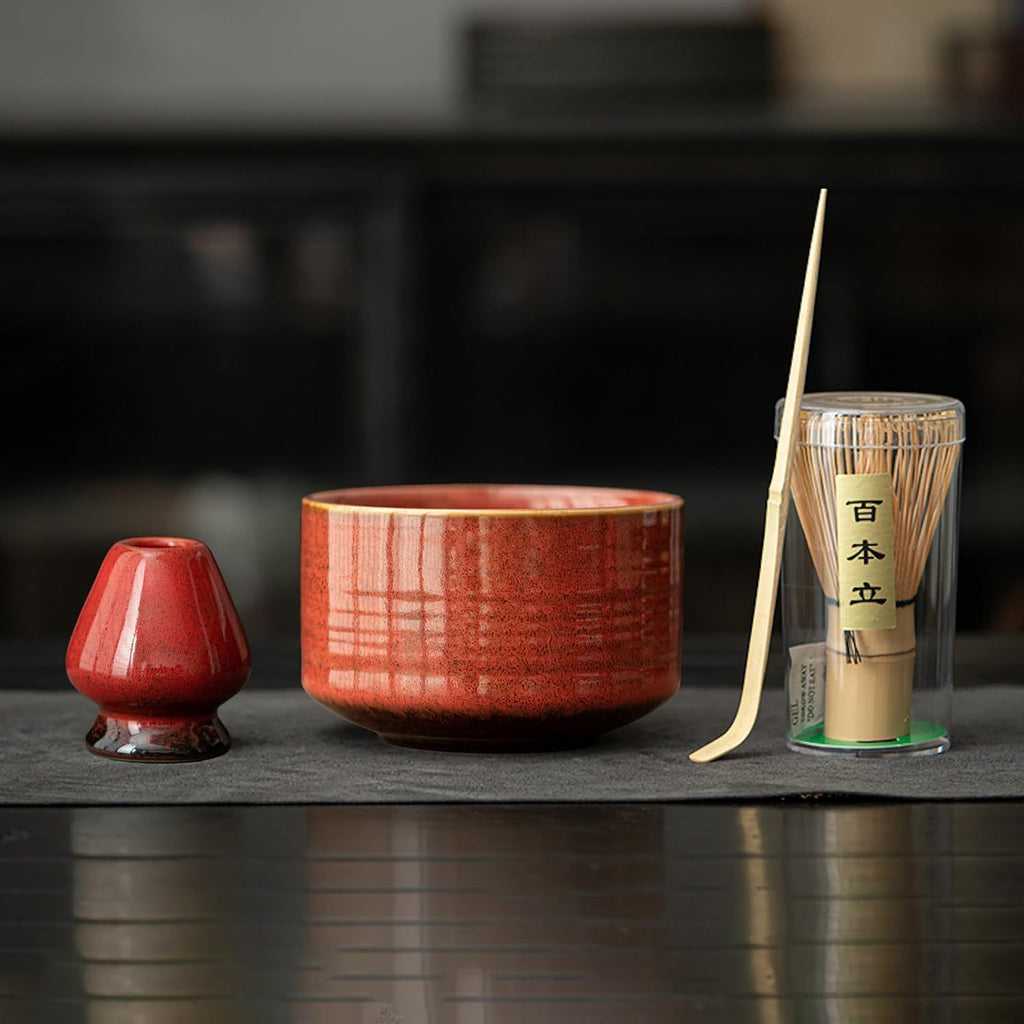 JIKANNOYA 茶道具 セット 抹茶セット お点前セット 4点セット 茶杓 茶筅 茶せん 百本立 茶筅立て くせ直し 初心者 抹茶スターター おうち時間グッズ お手入れも簡単 母の日 父の日 誕生日 贈り物 ブルー