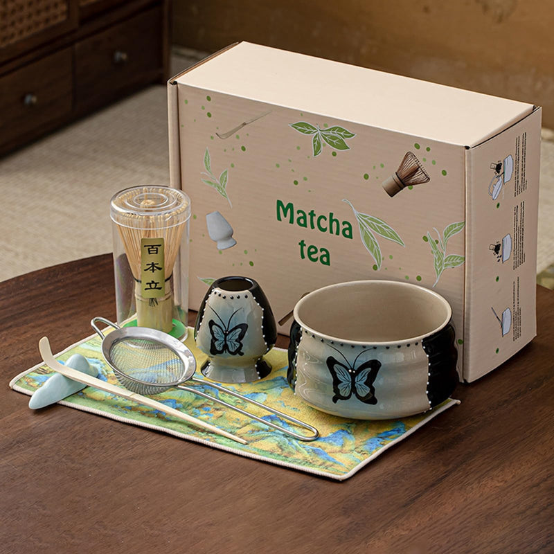 JIKANNOYA 抹茶セット 自宅用 抹茶 セット 茶道具 初心者 お点前セット 抹茶 陶器 抹茶茶碗 注ぎ口付き 茶杓 茶杓立て 茶せん 百本立 茶筅立て くせ直し 綿茶巾 抹茶篩 茶道セット matcha set for beginners お手入れも簡単 母の日 父の日 誕生日 贈り物 おしゃれ 600ml AQCJ97