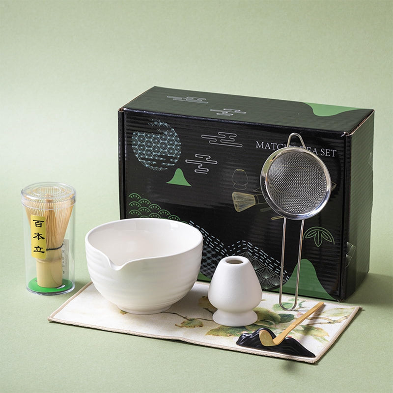 JIKANNOYA 抹茶セット 自宅用 抹茶 セット 茶道具 初心者 お点前セット 抹茶 陶器 抹茶茶碗 注ぎ口付き 茶杓 茶杓立て 茶せん 百本立 茶筅立て くせ直し 綿茶巾 抹茶篩 茶道セット matcha set for beginners お手入れも簡単 母の日 父の日 誕生日 贈り物 おしゃれ 500ml AQCJ69