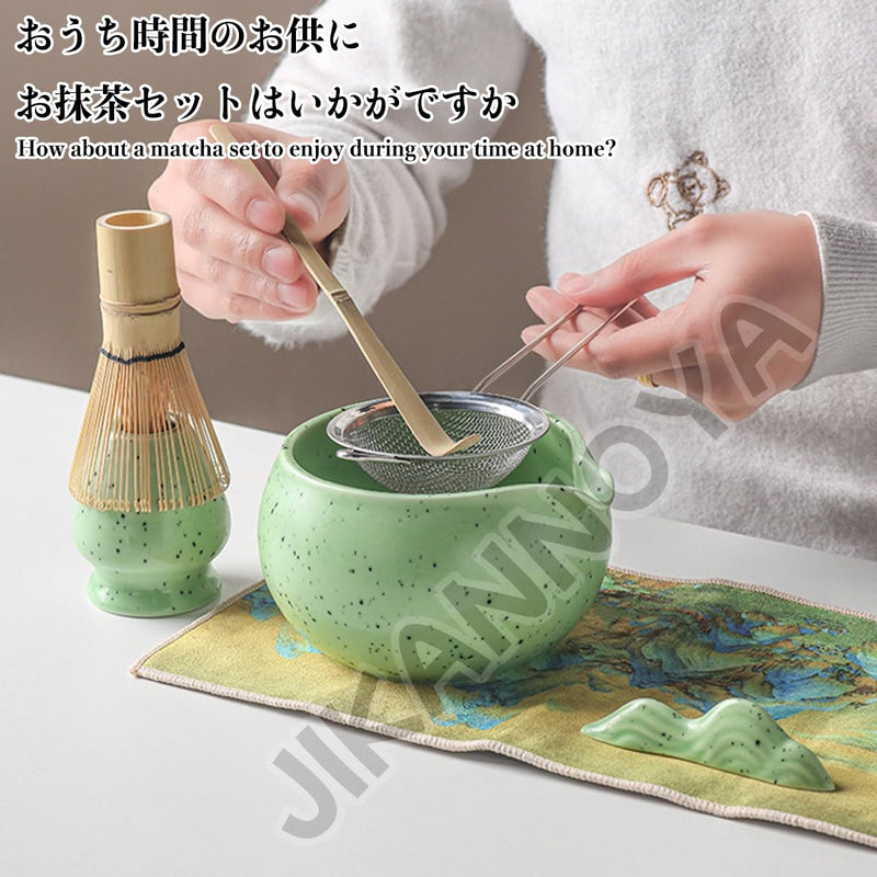 JIKANNOYA 抹茶 セット 抹茶セット 自宅用 茶道具 初心者 お点前セット 抹茶 陶器 抹茶茶碗 茶杓 茶杓立て 茶せん 百本立 茶筅立て くせ直し 綿茶巾 抹茶篩 茶道セット matcha set for beginners お手入れも簡単 母の日 父の日 誕生日 贈り物セット おしゃれ 500ml AQCJ58