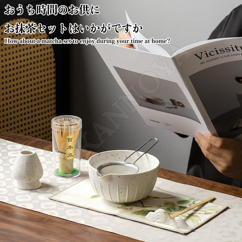JIKANNOYA 抹茶 セット 抹茶セット 茶道具 初心者 お点前セット 抹茶 陶器 抹茶茶碗 茶杓 茶杓立て 茶せん 百本立 茶筅立て くせ直し 綿茶巾 抹茶篩 茶道セット matcha set for beginners お手入れも簡単 母の日 父の日 誕生日 贈り物セット 500ml AQCJ37