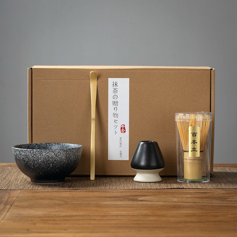 JIKANNOYA 抹茶セット 初心者 お点前セット 茶道具 セット 4点セット 陶器 抹茶碗 茶杓 茶筅 茶せん 百本立 茶筅立て くせ直し お手入れも簡単 母の日 父の日 誕生日 贈り物 220ml AQCJ27