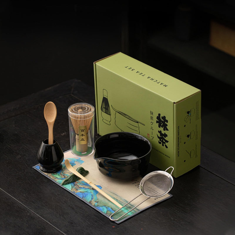 JIKANNOYA 抹茶セット 抹茶 セット 自宅用 茶道具 初心者 お点前セット 抹茶 陶器 抹茶茶碗 茶杓 茶杓立て 茶せん 百本立 茶筅立て くせ直し 綿茶巾 抹茶篩 茶道セット matcha set for beginners お手入れも簡単 母の日 父の日 誕生日 贈り物 おしゃれ CJ199