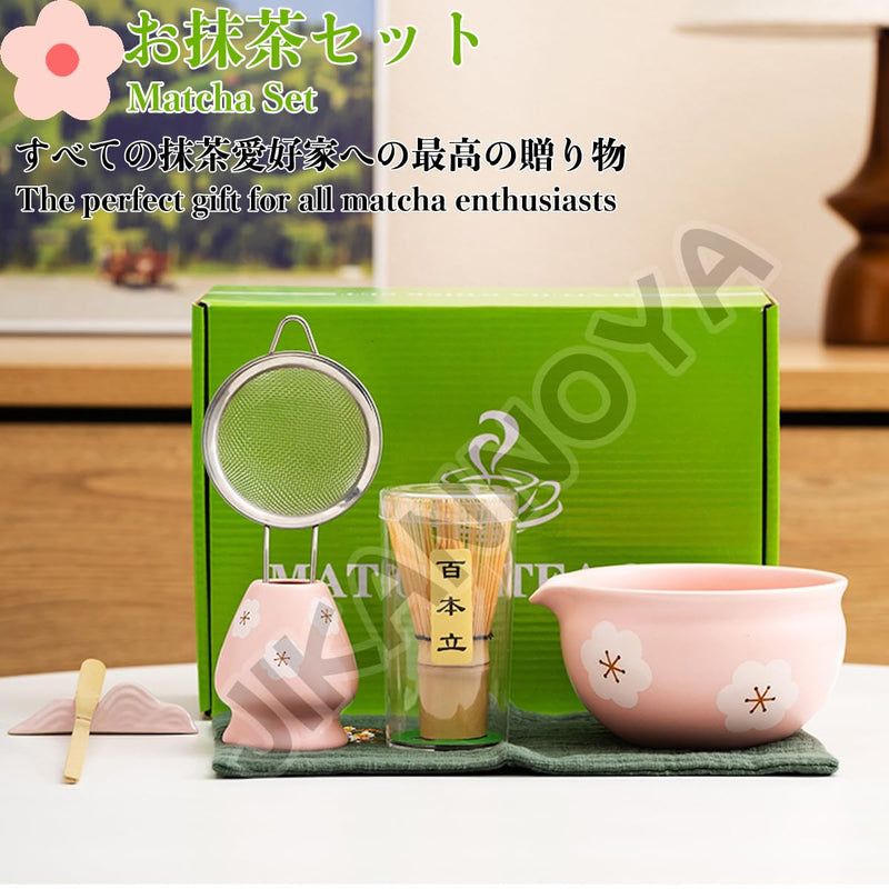 JIKANNOYA 抹茶 セット 抹茶セット 自宅用 茶道具 初心者 お点前セット 抹茶 陶器 抹茶茶碗 茶杓 茶杓立て 茶せん 百本立 茶筅立て くせ直し 綿茶巾 抹茶篩 茶道セット matcha set for beginners お手入れも簡単 母の日 父の日 誕生日 贈り物セット おしゃれ 500ml AQCJ59
