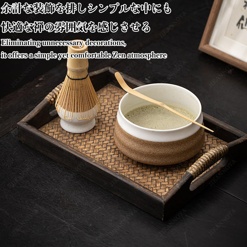 JIKANNOYA 抹茶セット 初心者 お点前セット 茶道具 茶器 セット 4点セット 陶器 抹茶碗 茶杓 茶筅 茶せん 百本立 茶筅立て くせ直し お手入れも簡単 おうち時間グッズ 母の日 父の日 誕生日 贈り物