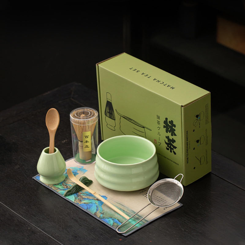 JIKANNOYA 抹茶セット 抹茶 セット 自宅用 茶道具 初心者 お点前セット 抹茶 陶器 抹茶茶碗 茶杓 茶杓立て 茶せん 百本立 茶筅立て くせ直し 綿茶巾 抹茶篩 茶道セット matcha set for beginners お手入れも簡単 母の日 父の日 誕生日 贈り物 おしゃれ 8点セット CJ197