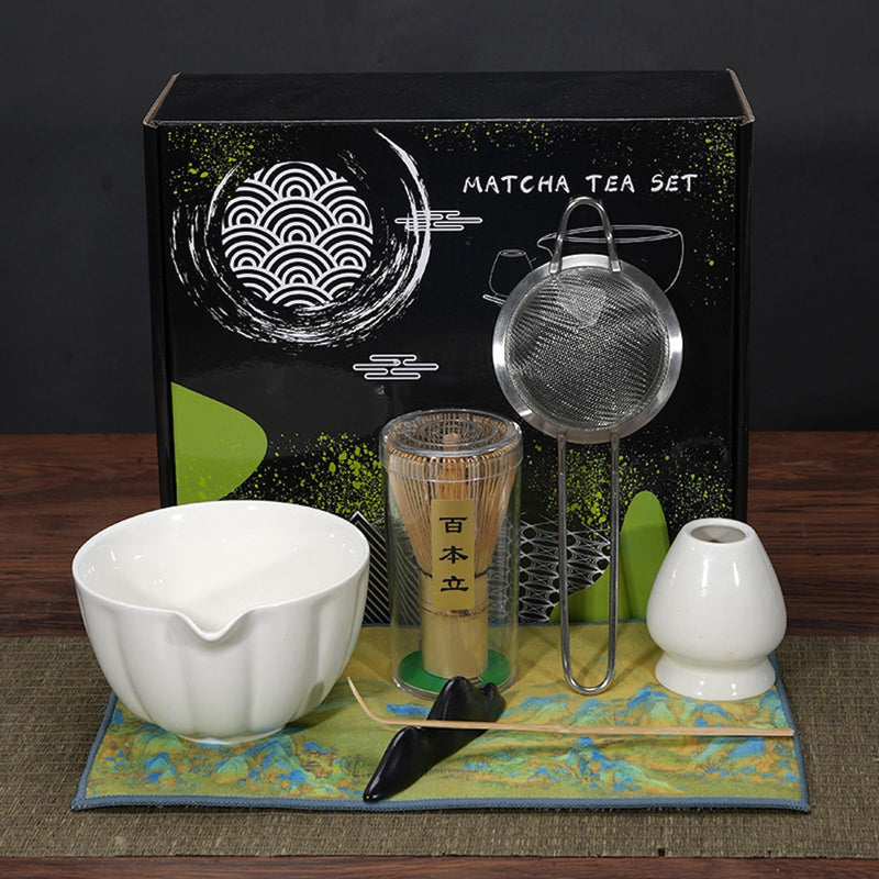 JIKANNOYA 抹茶セット 茶道具 初心者 抹茶 セット お点前セット 陶器 抹茶 抹茶茶碗 茶杓 茶杓立て 茶せん 百本立 茶筅立て くせ直し 綿茶巾 抹茶篩 茶道セット matcha set for beginners お手入れも簡単 母の日 父の日 誕生日 贈り物セット 420ml AQCJ42