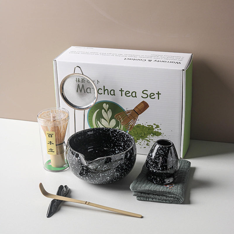 JIKANNOYA 抹茶セット 自宅用 抹茶 セット 茶道具 初心者 お点前セット 抹茶 陶器 抹茶茶碗 注ぎ口付き 茶杓 茶杓立て 茶せん 百本立 茶筅立て くせ直し 綿茶巾 抹茶篩 茶道セット matcha set for beginners お手入れも簡単 母の日 父の日 誕生日 贈り物 おしゃれ 500ml AQCJ66