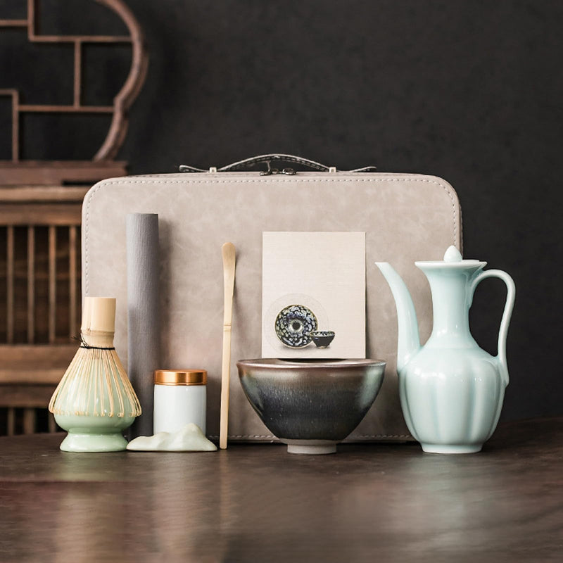 JIKANNOYA 茶道具 セット 抹茶セット お点前セット 9点セット 茶筅 茶せん 百本立 茶筅立て くせ直し 茶杓 茶壺 陶器茶杓立て 茶筒 初心者 高級感 抹茶スターター おうち時間グッズ お手入れも簡単 母の日 父の日 誕生日 贈り物