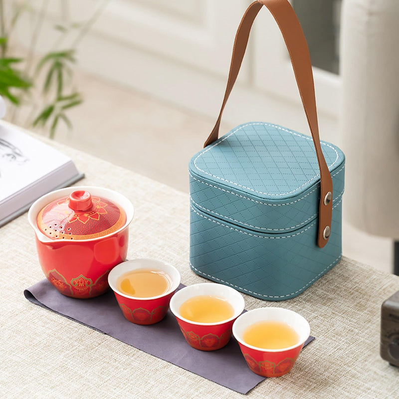 JIKANNOYA 中国茶器セット 茶器 茶具 磁器 湯呑み 急須 セット 携帯 台湾茶器 旅行ティーセット 茶の入れ 携帯用茶具 車載旅行茶器セット 収納バッグ付き 初心者 高級 おしゃれ 軽量 お出かけ用 旅行 お手入れも簡単 母の日 父の日 誕生日 贈り物 AQZGCJ05