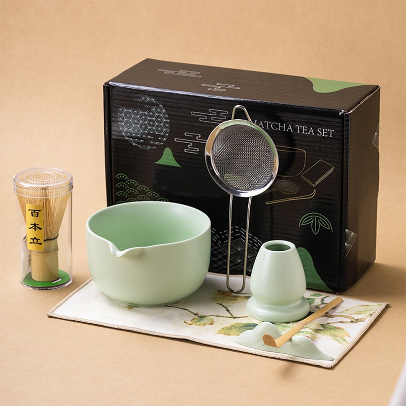 JIKANNOYA 抹茶セット 自宅用 抹茶 セット 茶道具 初心者 お点前セット 陶器 抹茶 抹茶茶碗 茶杓 茶杓立て 茶せん 百本立 茶筅立て くせ直し 綿茶巾 抹茶篩 茶道セット matcha set for beginners お手入れも簡単 母の日 父の日 誕生日 贈り物セット ギフトボックス包装 AQCJ63