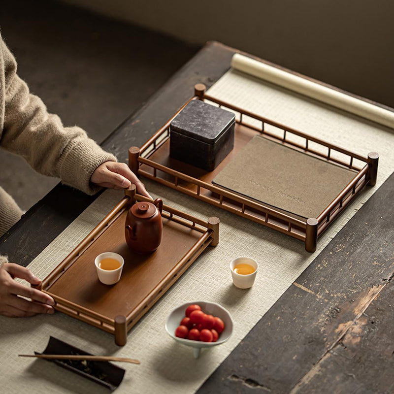 JIKANNOYA トレー お盆 竹製 滑らないトレー 天然竹 多目的トレイ 小物入れ 北欧 トレイ カフェトレー コースター 茶托 ティートレー 前菜プレート ランチョン お膳 お茶 食事用 卓上用トレイ 定食用 多機能 便利 家庭用 業務用 AQTP26-b