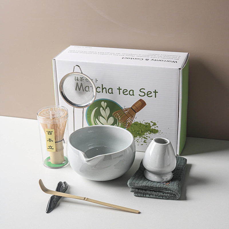 JIKANNOYA 抹茶セット 自宅用 抹茶 セット 茶道具 初心者 お点前セット 抹茶 陶器 抹茶茶碗 注ぎ口付き 茶杓 茶杓立て 茶せん 百本立 茶筅立て くせ直し 綿茶巾 抹茶篩 茶道セット matcha set for beginners お手入れも簡単 母の日 父の日 誕生日 贈り物 おしゃれ 500ml AQCJ66