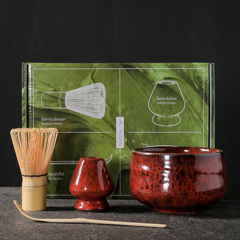 JIKANNOYA 抹茶セット お点前セット 4点セット 茶道具 セット 百本立 茶筅 茶せん 茶筅立て くせ直し 茶杓 お手入れも簡単 おうち時間 初心者さん向け 母の日 誕生日 父の日 贈り物 ホワイト グリーンボックス
