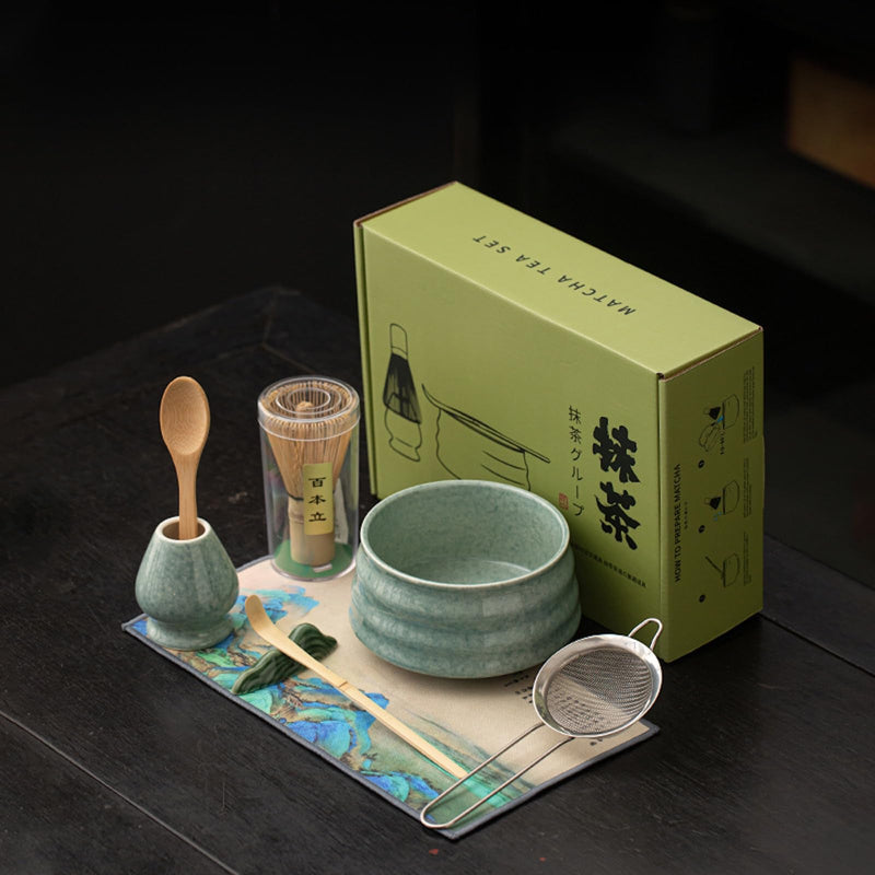 JIKANNOYA 抹茶セット 抹茶 セット 自宅用 茶道具 初心者 お点前セット 抹茶 陶器 抹茶茶碗 茶杓 茶杓立て 茶せん 百本立 茶筅立て くせ直し 綿茶巾 抹茶篩 茶道セット matcha set for beginners お手入れも簡単 母の日 父の日 誕生日 贈り物 おしゃれ 8点セット CJ197