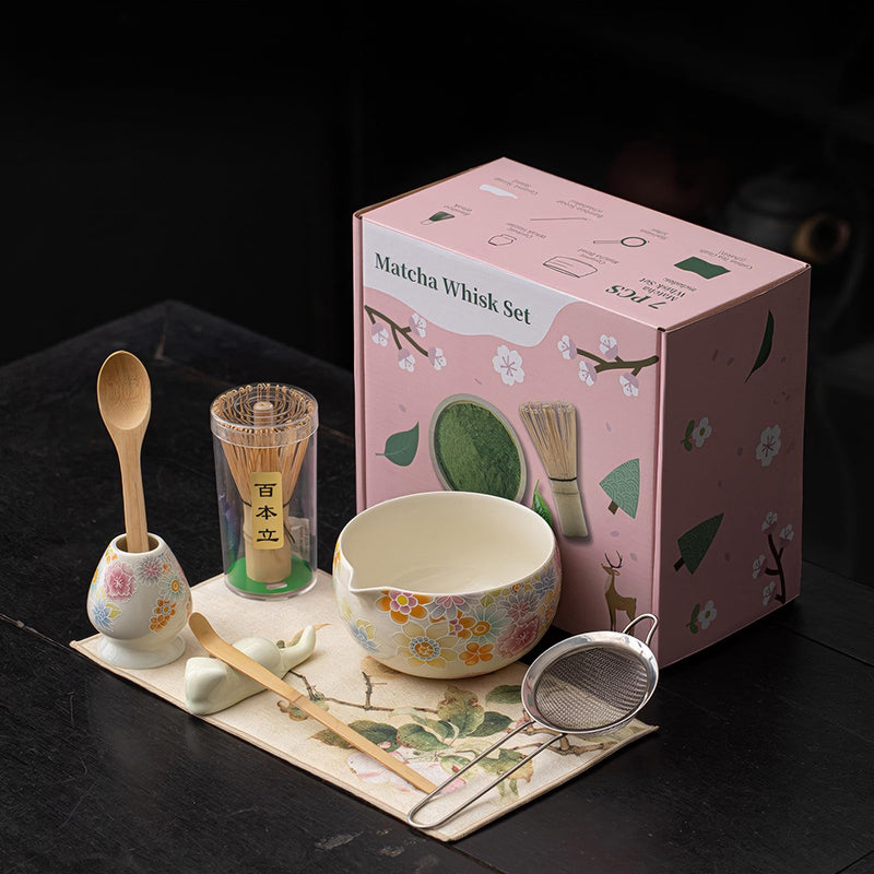 JIKANNOYA 抹茶セット 抹茶 セット 自宅用 茶道具 初心者 お点前セット 抹茶 陶器 抹茶茶碗 茶杓 ネコ茶杓立て 茶せん 百本立 茶筅立て くせ直し 綿茶巾 抹茶篩 茶道セット matcha set for beginners お手入れも簡単 母の日 父の日 誕生日 贈り物 おしゃれ 8点セット 580ml CJ150