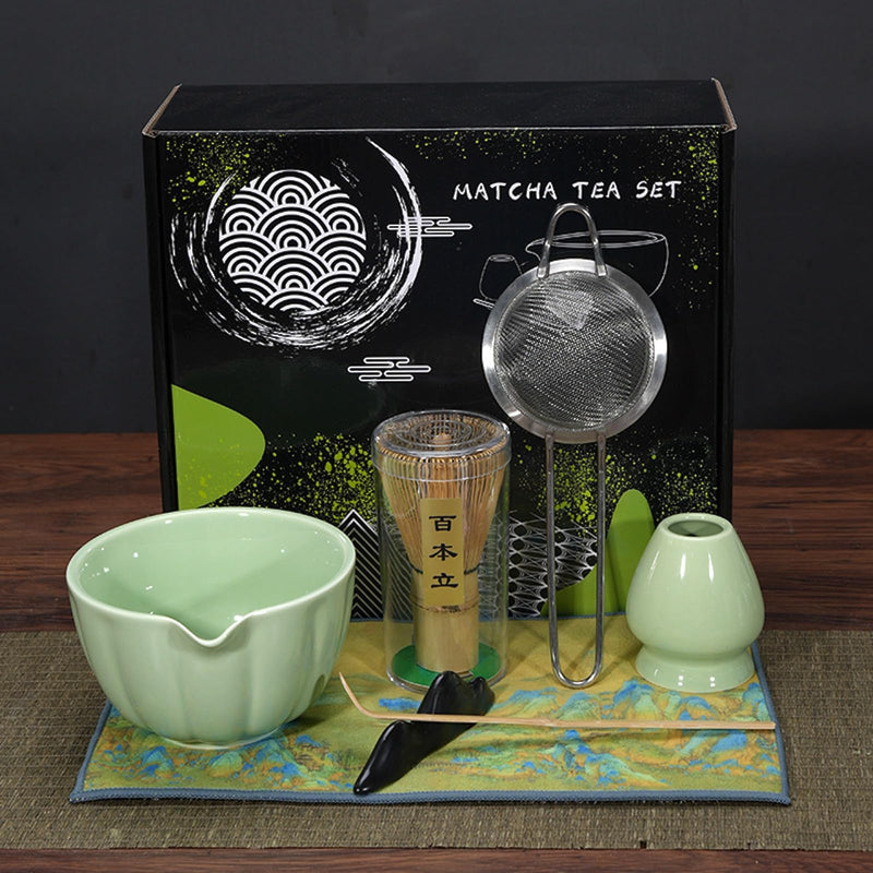 JIKANNOYA 抹茶セット 茶道具 初心者 抹茶 セット お点前セット 陶器 抹茶 抹茶茶碗 茶杓 茶杓立て 茶せん 百本立 茶筅立て くせ直し 綿茶巾 抹茶篩 茶道セット matcha set for beginners お手入れも簡単 母の日 父の日 誕生日 贈り物セット 420ml AQCJ42