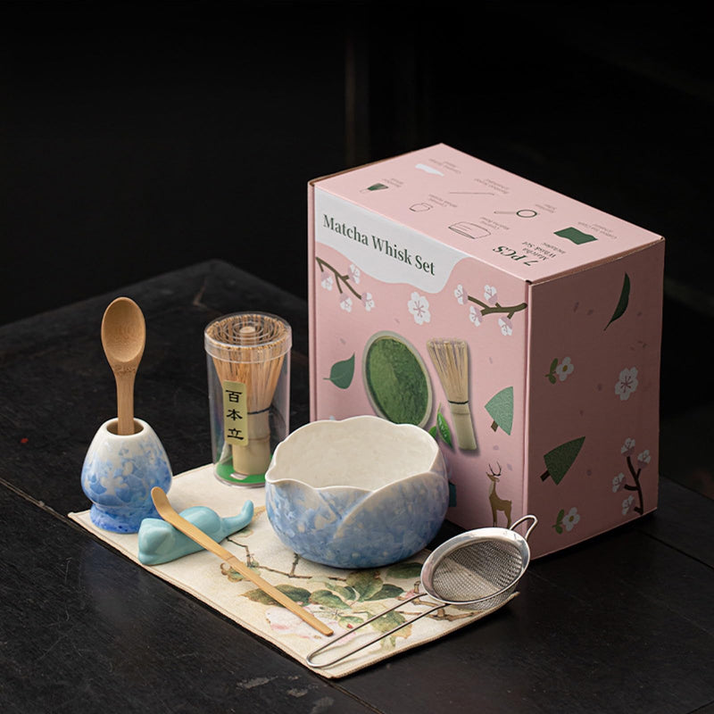 JIKANNOYA 抹茶セット 抹茶 セット 自宅用 茶道具 初心者 お点前セット 抹茶 陶器 抹茶茶碗 茶杓 ネコ茶杓立て 茶せん 百本立 茶道セット matcha set for beginners お手入れも簡単 母の日 父の日 誕生日 贈り物 おしゃれ 8点セット 氷裂貫入釉薬シリーズ CJ160