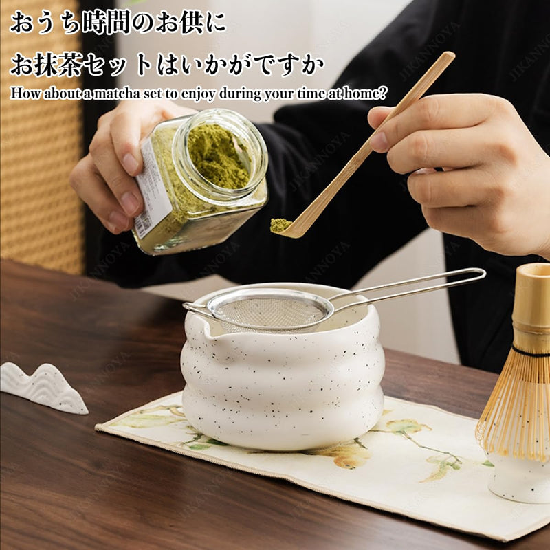 JIKANNOYA 抹茶セット 茶道具 初心者 お点前セット 7点セット 茶杓 茶筅 茶せん 百本立 茶筅立て くせ直し 抹茶篩 綿茶巾 陶器茶杓立て お手入れも簡単 母の日 父の日 誕生日 贈り物 AQCJ33N