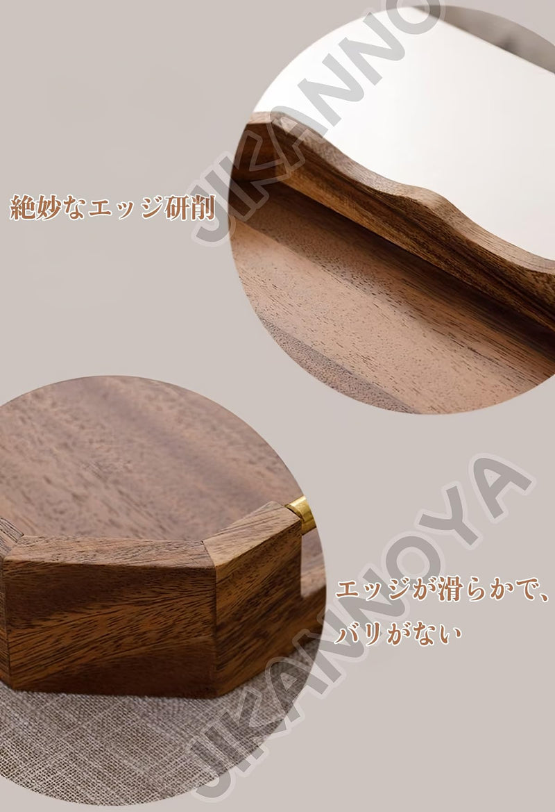 JIKANNOYA トレー トレイ 木製 ウオルナット 長方形 おぼん 大きめ お盆 長手盆 北欧 滑らない 小物入れ 収納 多機能 便利 ランチョン お膳 お茶 食事 定食用 カフェ 家庭用 業務用 キッチン おしゃれ ハンドル 八角 TP31