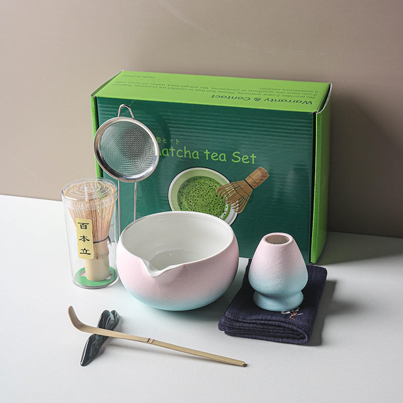 JIKANNOYA 抹茶セット 自宅用 抹茶 セット 茶道具 初心者 お点前セット 抹茶 陶器 抹茶茶碗 注ぎ口付き 茶杓 茶杓立て 茶せん 百本立 茶筅立て くせ直し 綿茶巾 抹茶篩 茶道セット matcha set for beginners お手入れも簡単 母の日 父の日 誕生日 贈り物セット おしゃれ 500ml AQCJ65