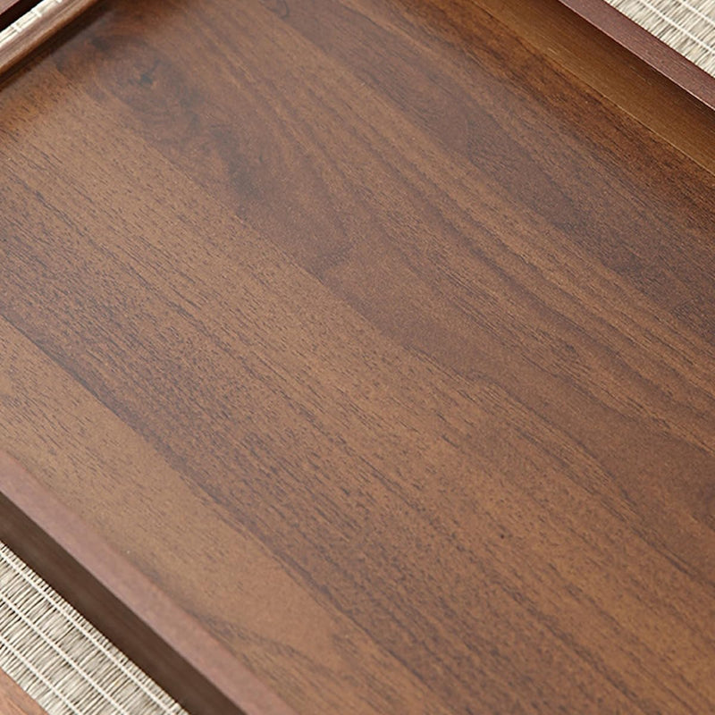 JIKANNOYA トレー トレイ 木製 長方形 おぼん 小さい お盆 長手盆 北欧 滑らない 小物入れ 収納 多機能 便利 ランチョン お膳 お茶 食事 定食用 カフェ 家庭用 業務用 キッチン おしゃれ ハンドル クルミ色 TP34