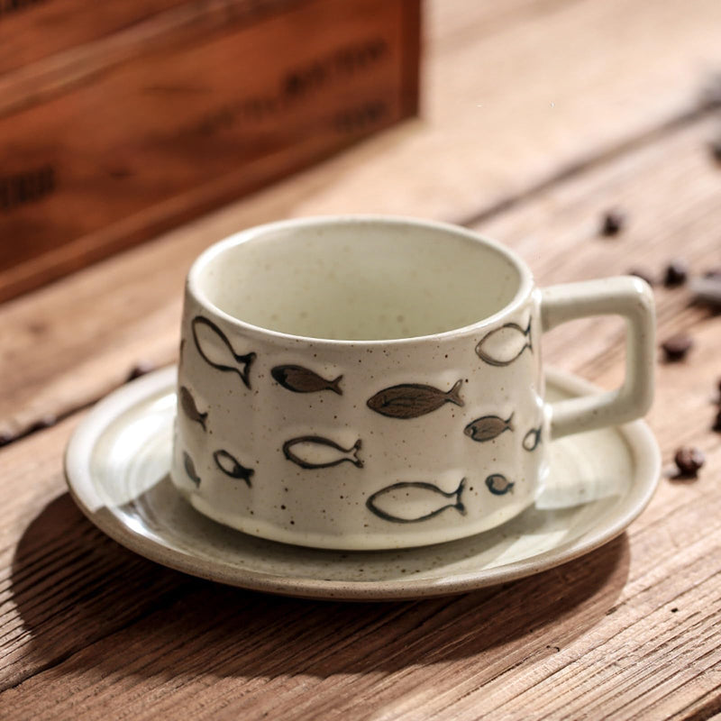 JIKANNOYA コーヒーカップ 陶器 ソーサー セット セラミック カップアンドソーサー ティーカップ 電子レンジ 食洗機対応 コーヒー 珈琲 お茶 ティー 高級 レトロ おしゃれ ソーサー付き 自宅用 カフェ食器 喫茶店 業務用 結婚祝い ギフト KFB04
