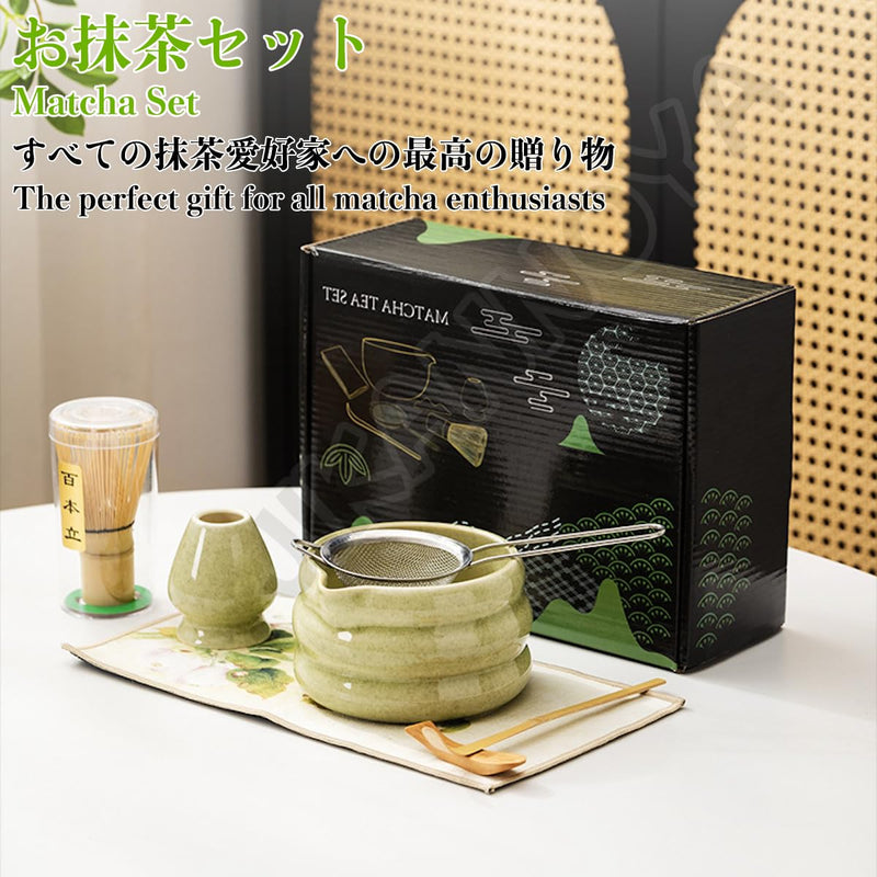 JIKANNOYA 抹茶セット 茶道具 初心者 抹茶 セット お点前セット 抹茶 陶器 抹茶茶碗 茶杓 茶杓立て 茶せん 百本立 茶筅立て くせ直し 綿茶巾 抹茶篩 茶道セット matcha set for beginners お手入れも簡単 母の日 父の日 誕生日 贈り物セット 500ml AQCJ38