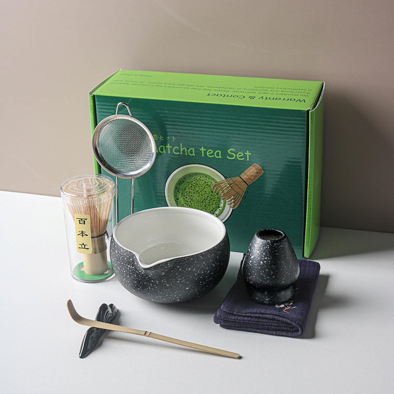JIKANNOYA 抹茶セット 自宅用 抹茶 セット 茶道具 初心者 お点前セット 抹茶 陶器 抹茶茶碗 注ぎ口付き 茶杓 茶杓立て 茶せん 百本立 茶筅立て くせ直し 綿茶巾 抹茶篩 茶道セット matcha set for beginners お手入れも簡単 母の日 父の日 誕生日 贈り物セット おしゃれ 500ml AQCJ65