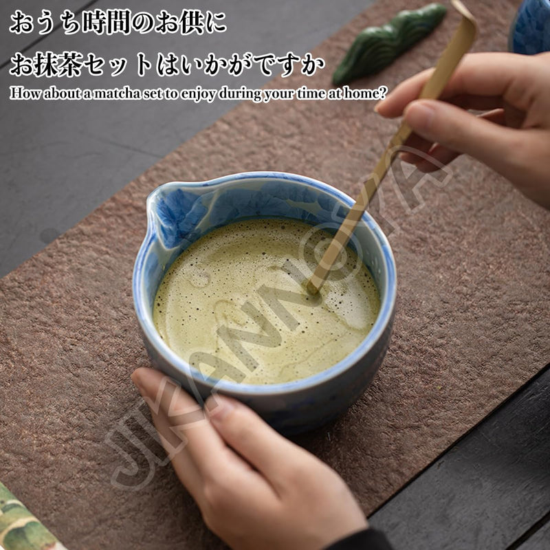 JIKANNOYA 抹茶セット 抹茶 セット 自宅用 茶道具 初心者 お点前セット 抹茶 陶器 抹茶茶碗 茶杓 茶杓立て 茶せん 百本立 茶筅立て くせ直し 綿茶巾 抹茶篩 茶道セット matcha set for beginners お手入れも簡単 母の日 父の日 誕生日 贈り物 おしゃれ 氷花柄 550ml AQCJ103